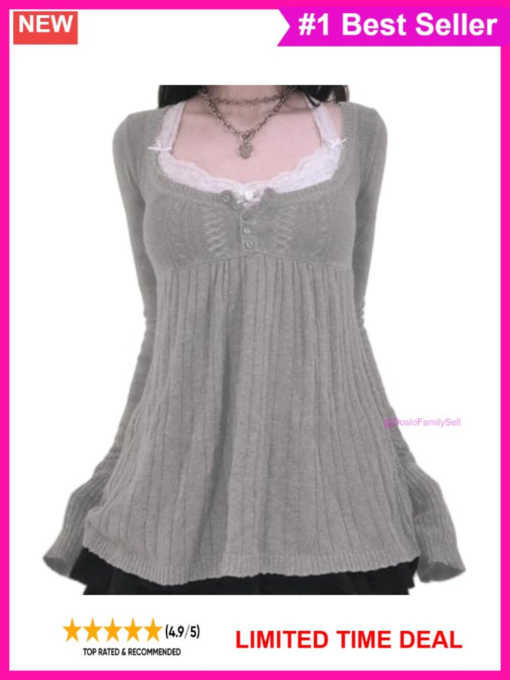 Vintage Button Front Knitted Sweater Top Long Sleeve Ruffle Hem Retro Y2K Fairy